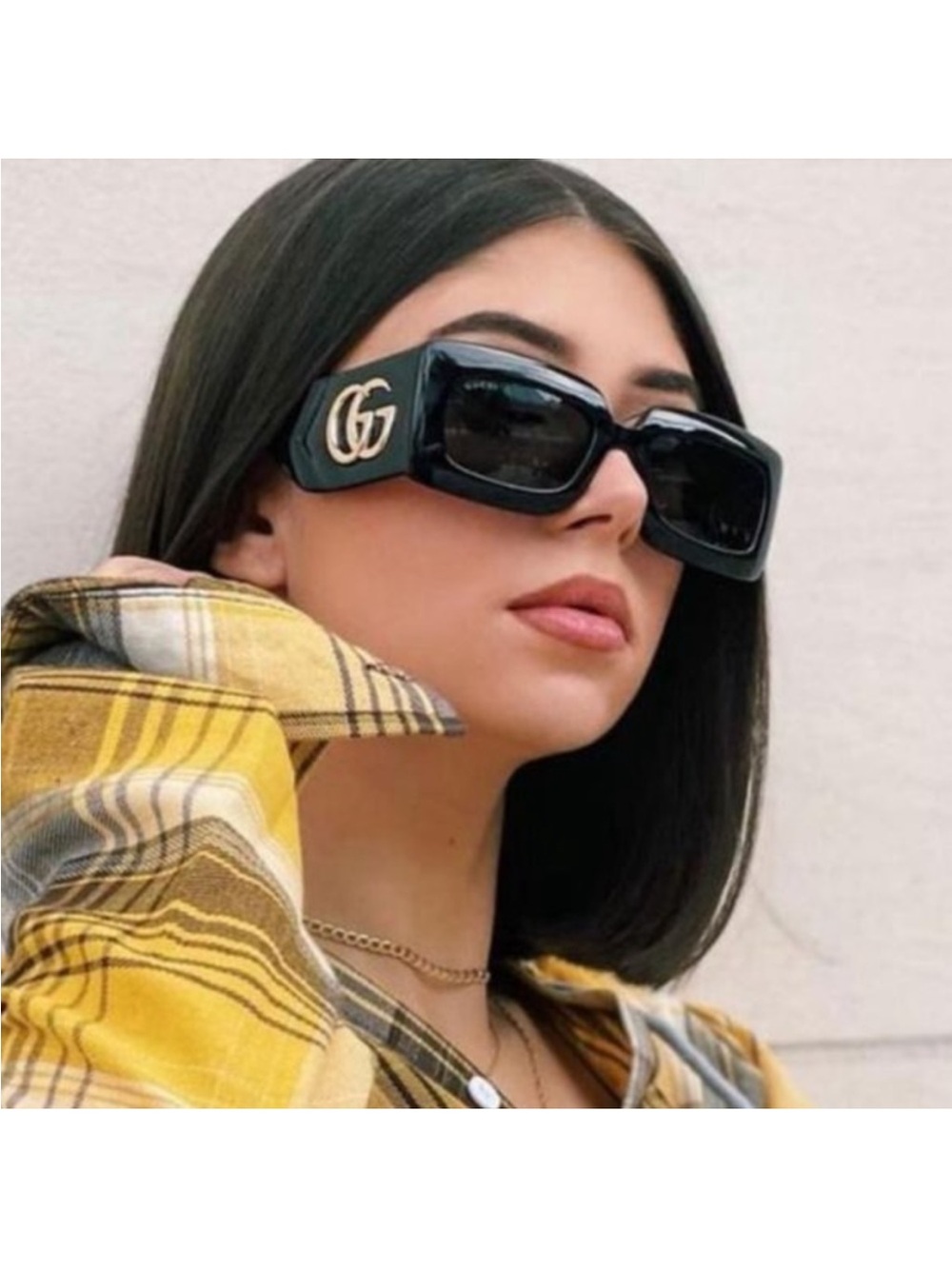 Gucci GG0811S 001 Sunglasses Black Logo Gray Rectangle Unisex